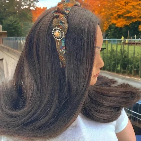 Handcrafted Paisley Silk Headband Upcycled Scrunchy Crown Silver-Tone Medallion - Picture 1 of 8